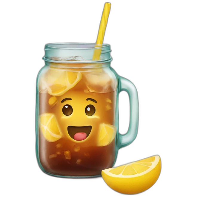 Ice tea in a mason jar, with no lid, and a staw emoji