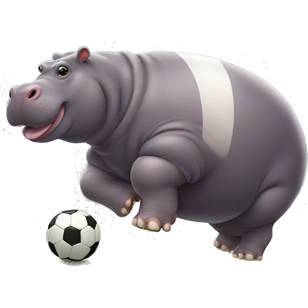 fat hippo as soccer player kick ball left leg emoji