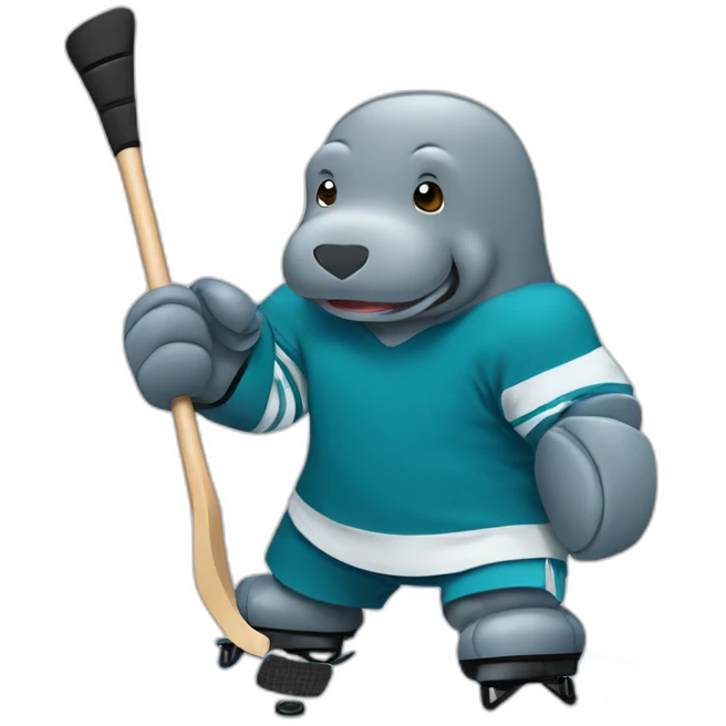 Manatee playing hockey emoji