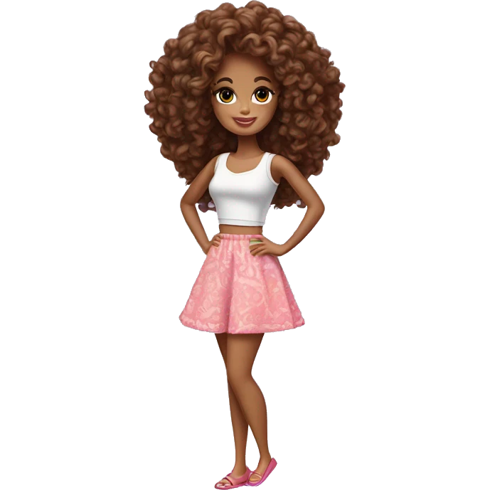 Curly Brown  hair barbie full body emoji