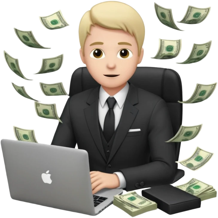 aktien experte er sitz am laptop und verdient durchs traden geld

geld sollte um ihn herum sein emoji