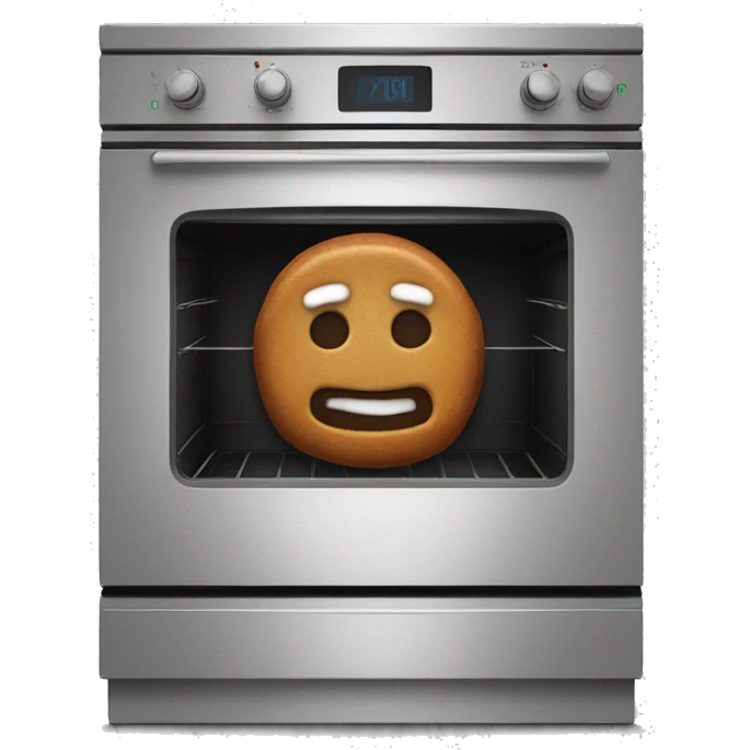 Oven with scared gingerbread man trapped inside emoji