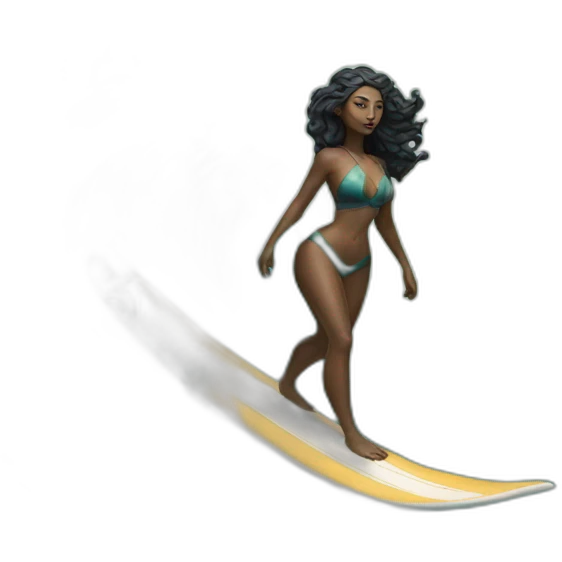 goddess hecate surfing on a big wave with legs on desk emoji