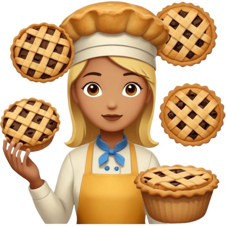 Baking community humanless avatar in vibrant style illustration. Pie, cookie, and muffin warm golden tones, simple shapes, flat design, high contrast. emoji