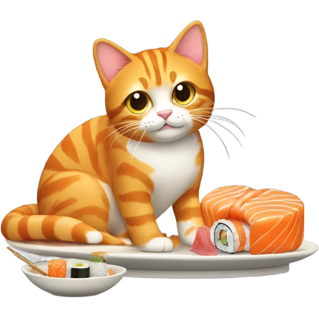 Orange tabby with a plate of sushi  emoji