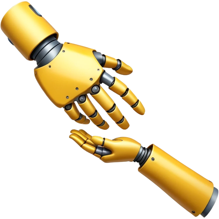 Human hand shaking robot hand, yellow human hand and metallic robot hand emoji