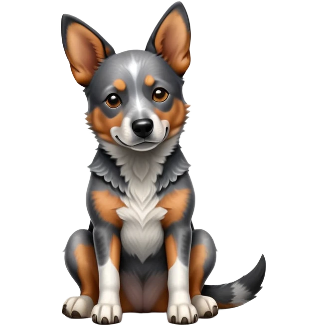 cinematic-[australian catle dog]-realistic-full-body-sitting-emoji,-tail-resting-loosely-beside-its-paws,-head-tilted-dramatically,-sleek-[australian cattle dog]-fur,-simplified-yet-realistic-focused-features,-highly-detailed,-glowing-with-an-almost-sarcastic-glow emoji