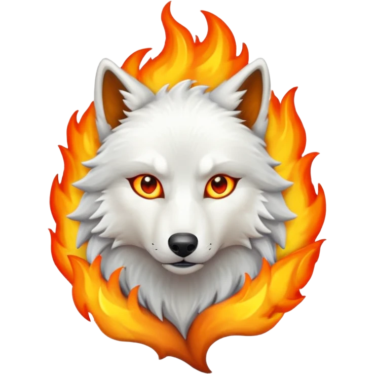 White wolf with fire emoji