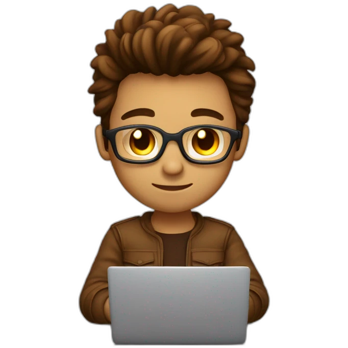 No glasses Cute programmer on his laptop with lighted skin a brown quiff and brown eyes and very little beard  emoji