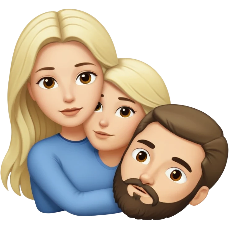 White woman with long dark hair laying on top white blonde hair man with a beard  emoji