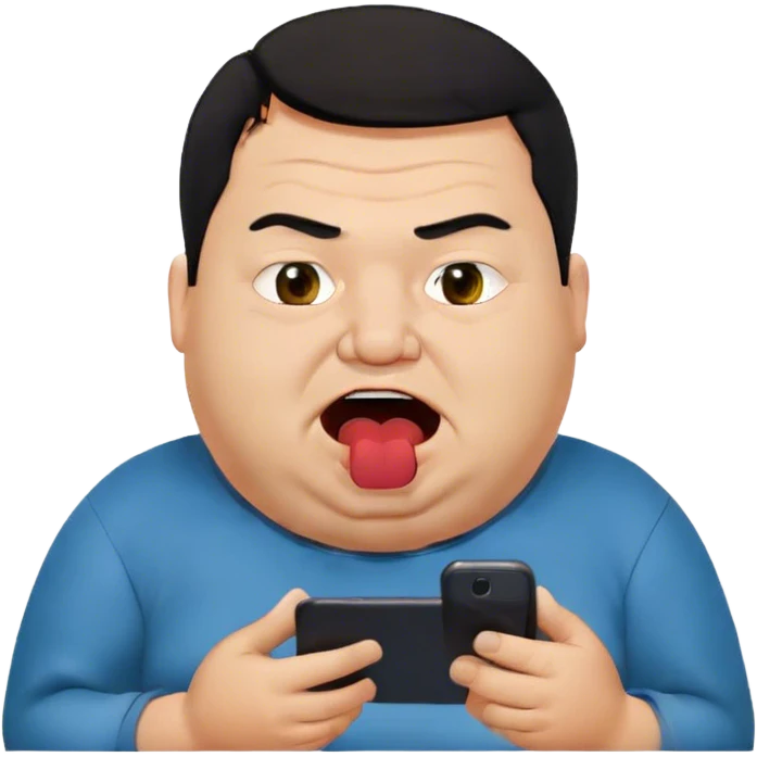fat ugly turkish guy with undercut and black hair looking at his phone with open mouth emoji