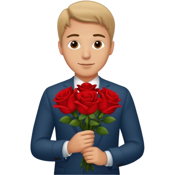 Un homme blanc brun pas en costard qui tien un bouquet de roses dans la main emoji