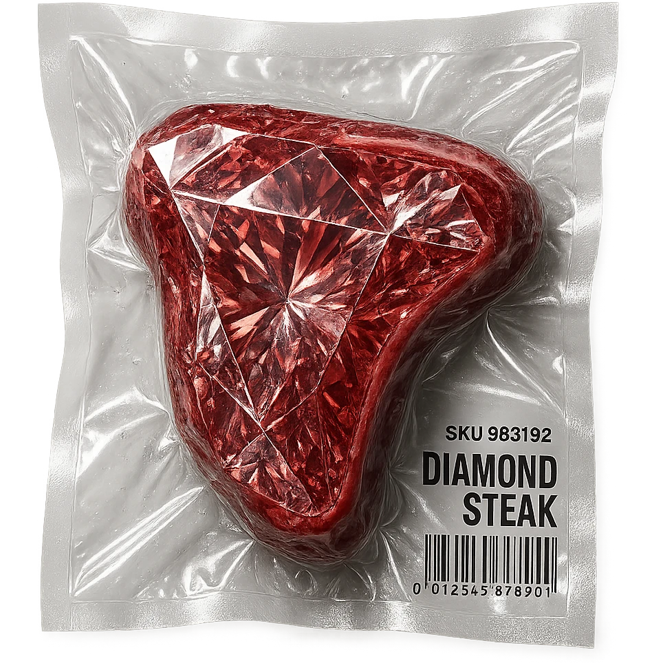 meat steak made of diamond, glossy and puffy, no background emoji