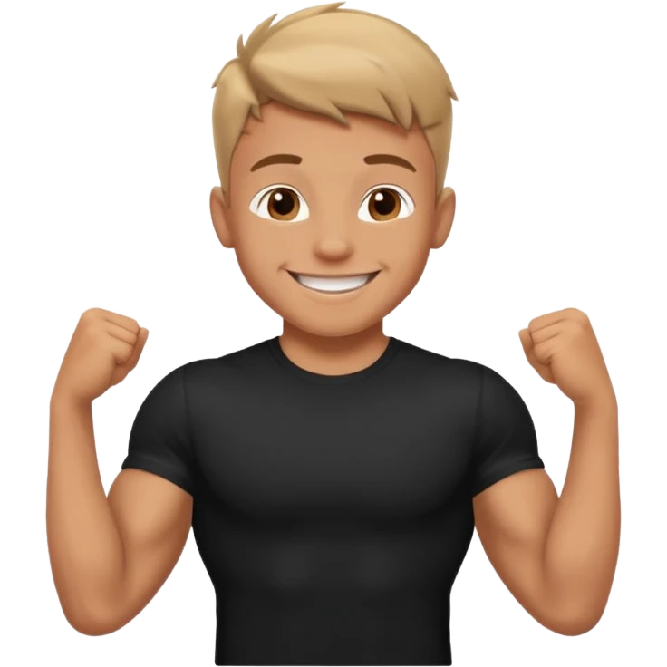 happy muscular young boy in black t shirt emoji