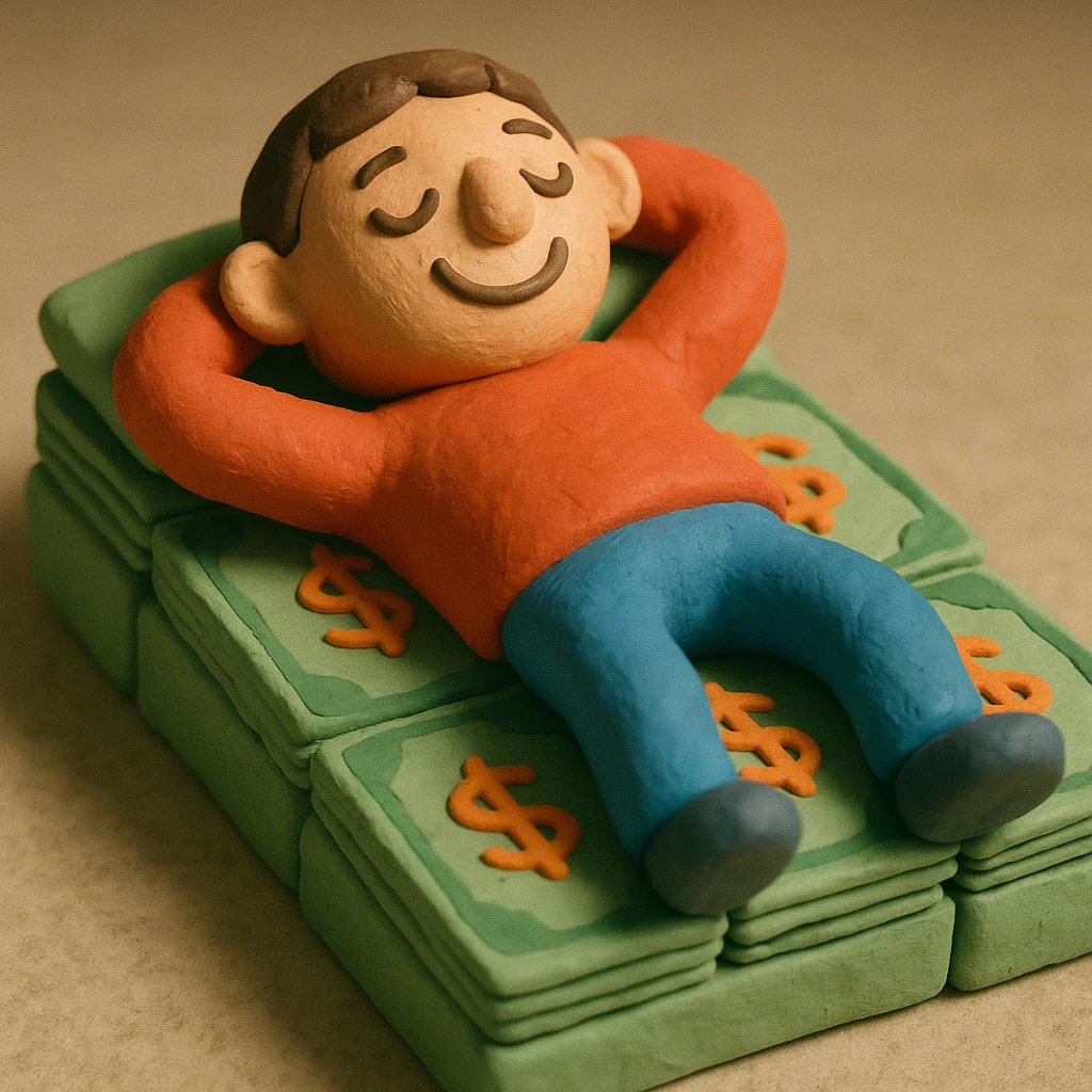 happy person napping on mattress of money emoji