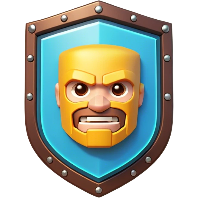 Clash of Clans aesthetic: Cinematic Playful Pixel 3D Shield Portrait Emoji, rendered in a 3D vector-style similar to standard emojis with minimal shading and bold, simplified shapes. A compact, distinct form with signature details, softly glowing with a pixelated adventure charm. Simplified yet unmistakably iconic, highly detailed and consistent, glowing with a soft radiance and high shine. Stylized with a touch of classic pixel-art charm and a soft glowing outline, capturing the essence of a beloved gaming relic with a friendly, playful manner! emoji