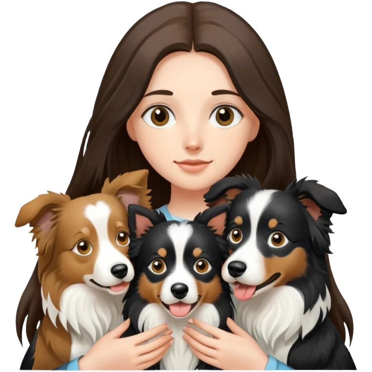 A long-haired girl holding two Border Collies emoji
