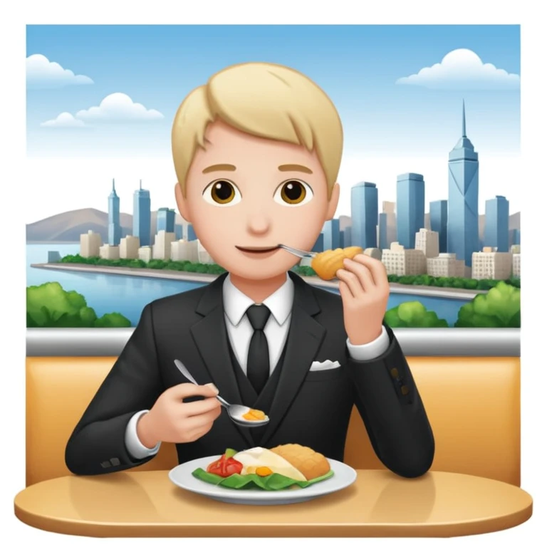 someone who eats in restaurants high above the city with the city on the background
 emoji