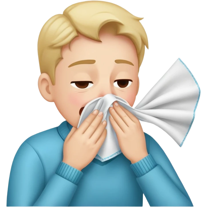 person sneezing into a handkerchief, simple and expressive, cheerful emoji