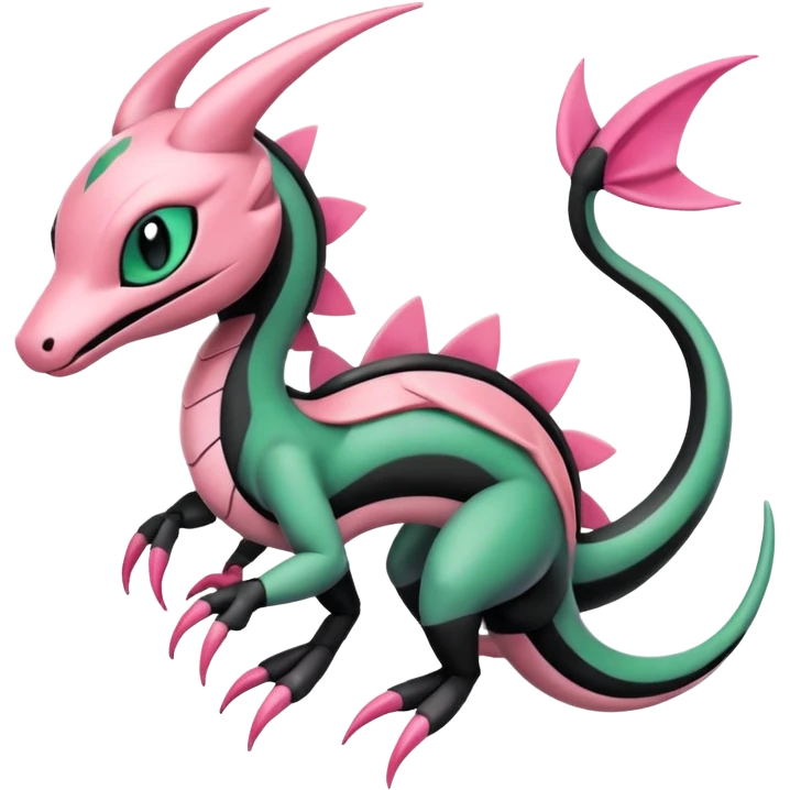 Pink-black-white-gradients Meloetta-Rayquaza-Salandit-Pokémon-Fakémon-creature-fusion-hybrid emoji