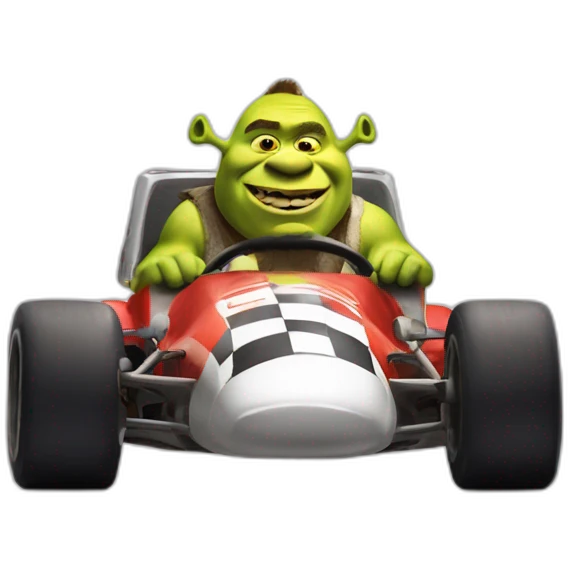 Shrek in a racing car emoji