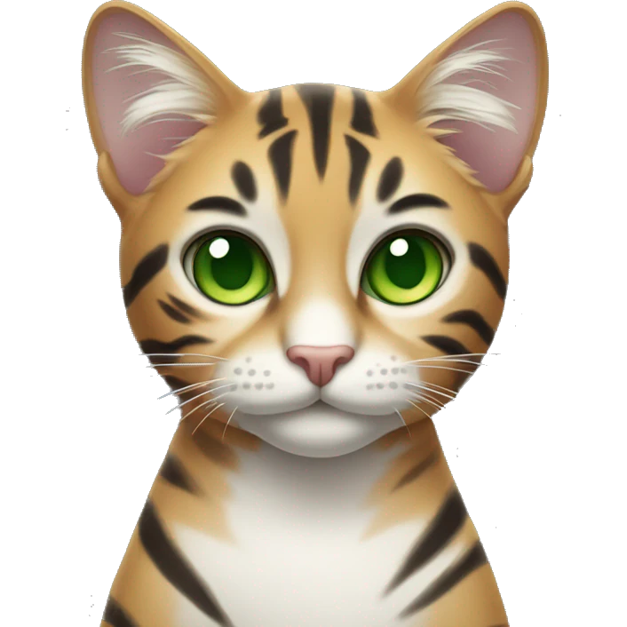 Cat with bright green eyes that looks like a tiger emoji