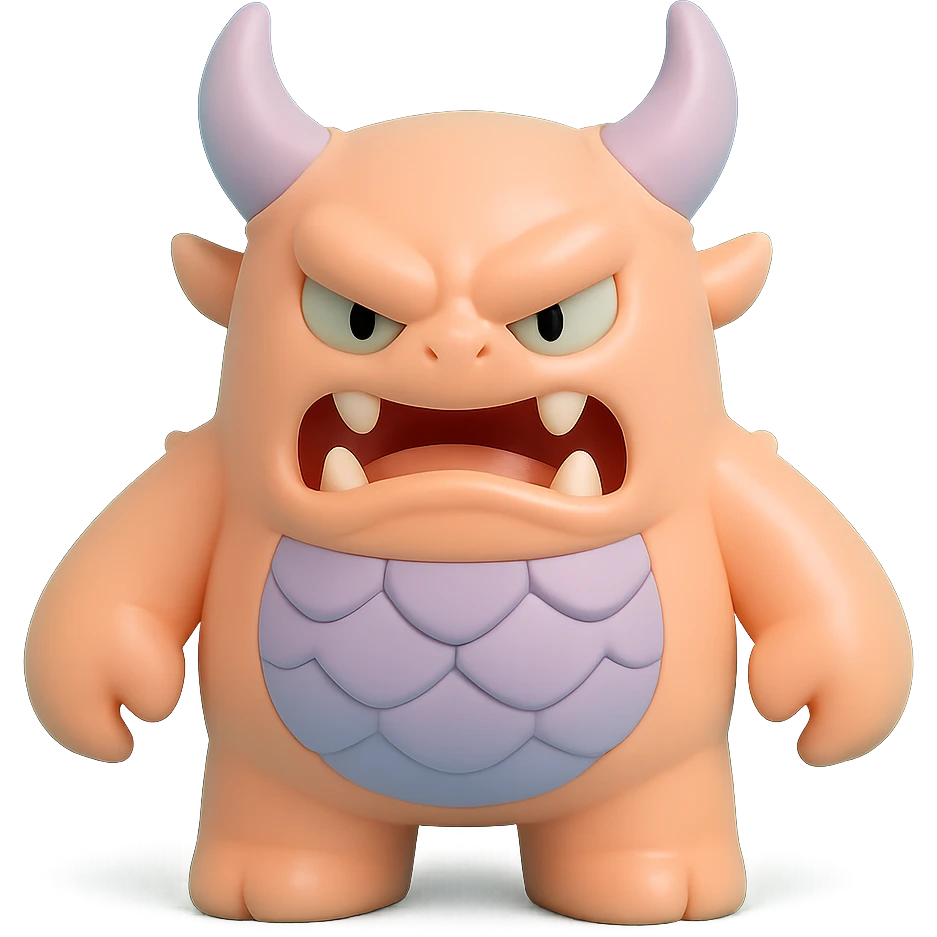 scary monster with horns, armored scales, fierce expression emoji