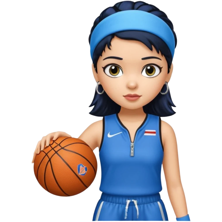 generate a pretty bratz that looks like Kajol- bollywood actress
 Wearing a blue zipper with short blackhair and a blue hairband. Carrying a basketball emoji