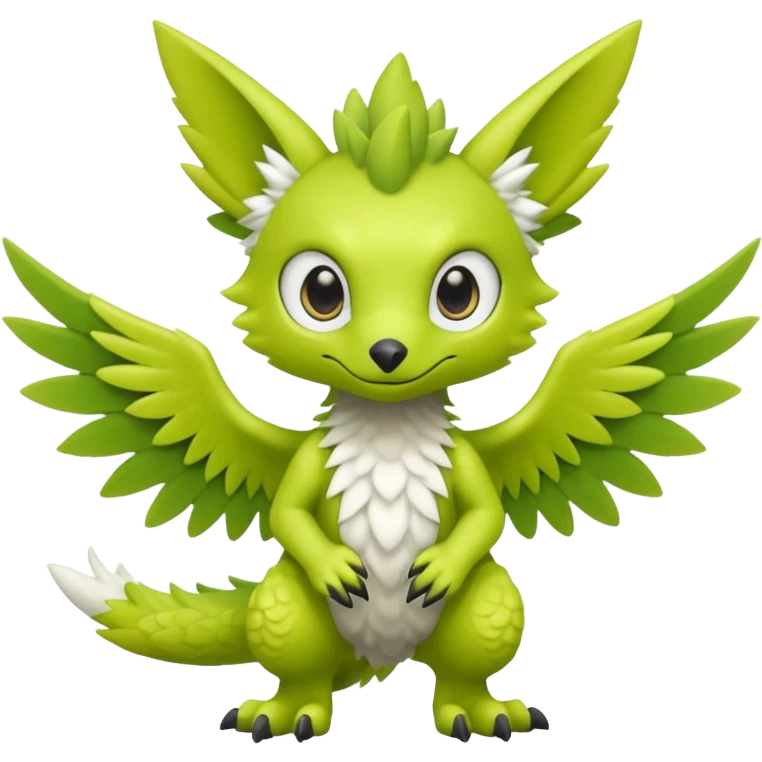 Lime-green furry cute kawaii winged Fakémon-Trico-Scalie-Digimon-Sergal-creature (full body) emoji