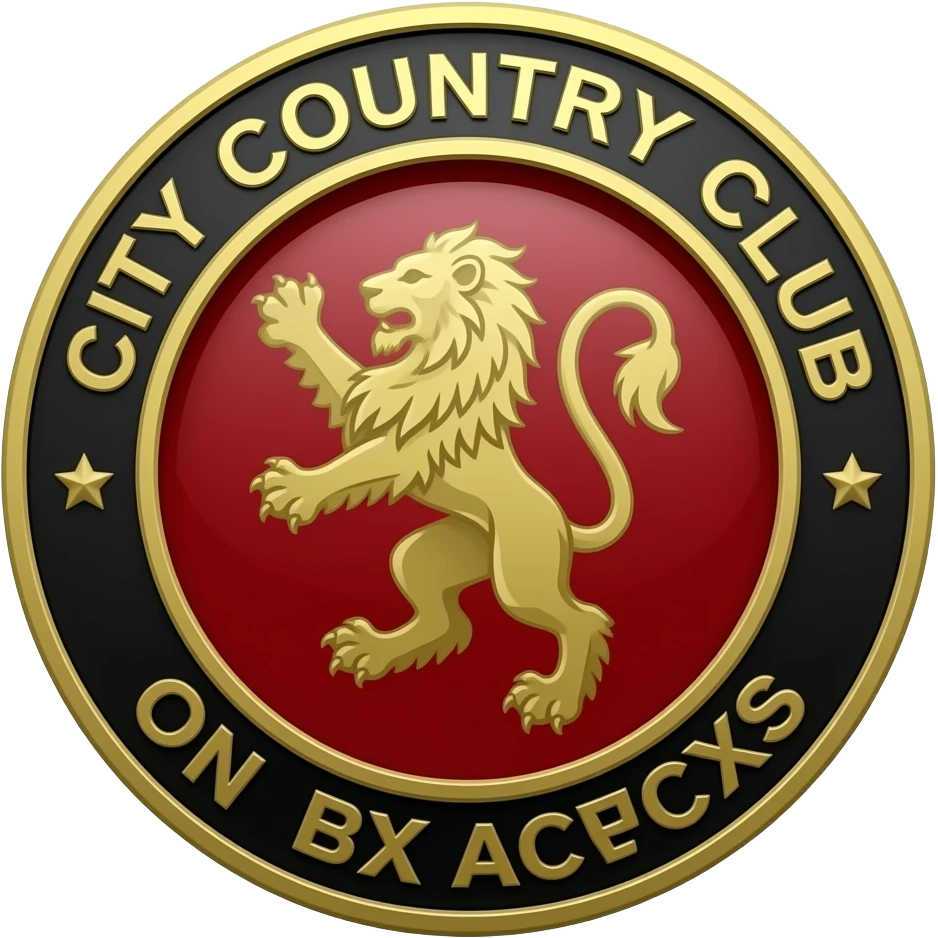 Crest, black, red gold skin city country club with a lion in the middle emoji