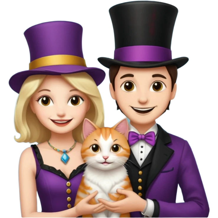 magician couple and their pet cat emoji
