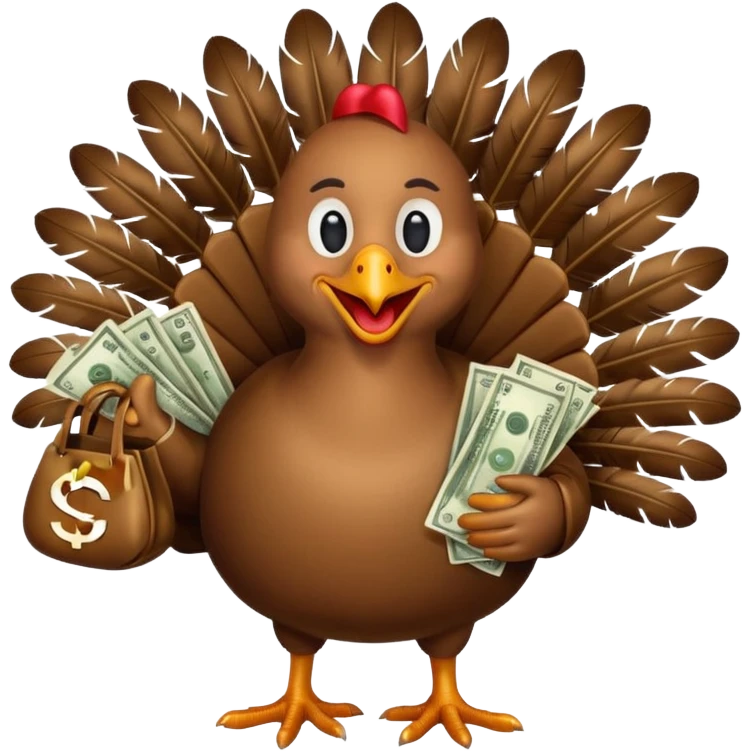Can you create a turkey warming up a bag of money emoji