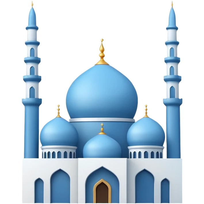 mosque silhouette with dome and minarets, soft blue and white, emoji style emoji
