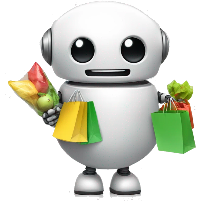 cute round happy robot with shopping bags emoji
