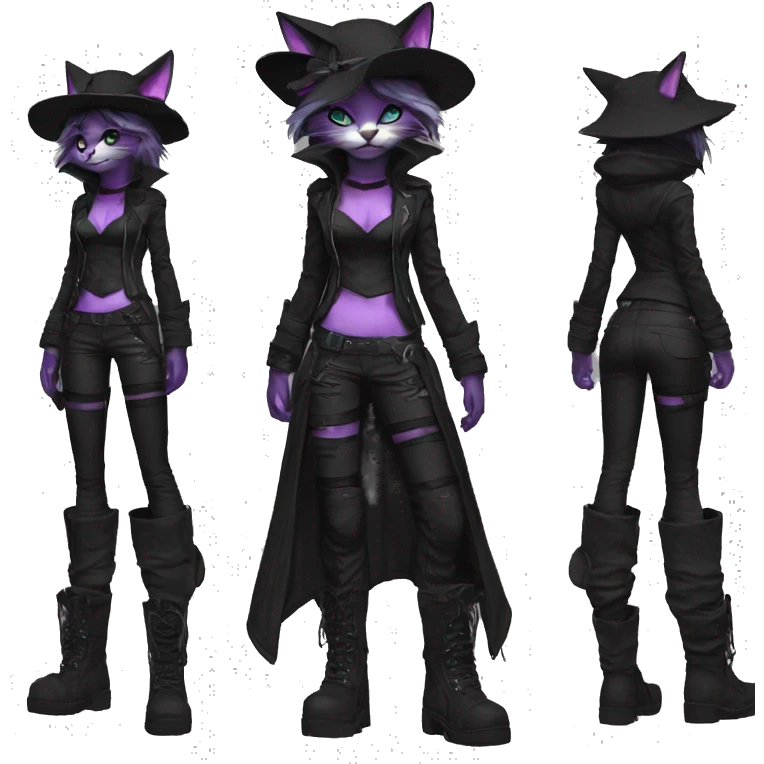 Edgy Beautiful Cool Anthro dark cat-fursona punk techwear fiddler hat emoji