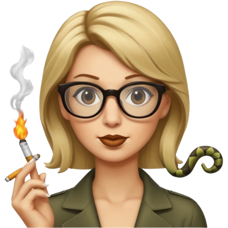 can you create a sneaky bitch SNAKE with big glasses smoking a cigarrette? the SNAKE needs to have dirty blonde hair emoji