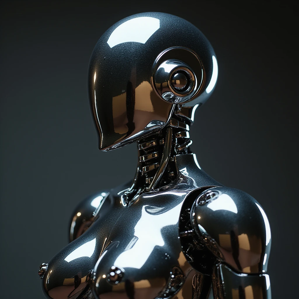 a realistic metallic robot, shiny chrome finish, dramatic lighting emoji