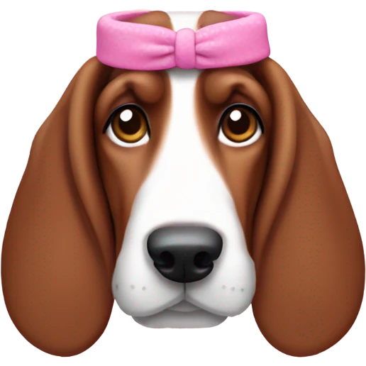 Brown Basset hound dog wearing a bubbly, pink headband emoji