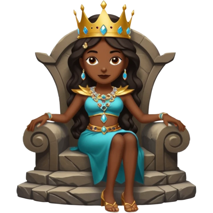 Dark queen seated on stone throne, relaxed dominance, heavy shadows, coldDark queen seated on stone throne, relaxed dominance, heavy shadows, cold emoji
