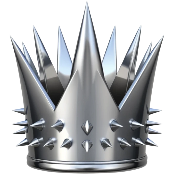 A spiked crown emoji made of silver chrome, sharp yet rounded metallic spikes, glossy reflections, aggressive luxury swag aesthetic, iOS emoji style, centered, clean white background emoji