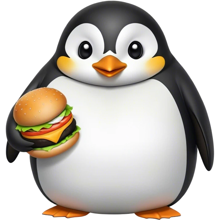 Fat penguin eating burger emoji
