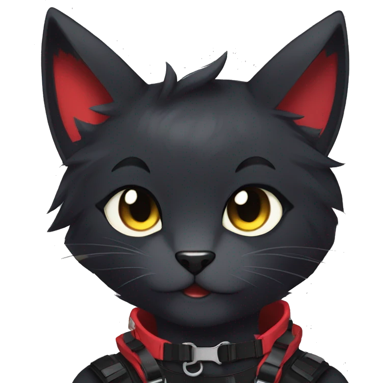 Anthro Edgy Cool Beautiful Black Cat-Fursona-Fakemon with Emo Hair-bangs with Red Streaks Chest Harness emoji