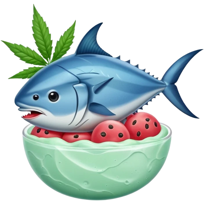bluefin tuna in a gelato with cannabis leaf emoji