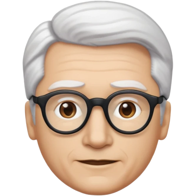 A man emoji with light skin, white hair styled in thick, swept-back waves, straight dark eyebrows, brown eyes behind black-framed glasses, an oval-shaped face, a small nose, and a subtle smile with no facial hair. emoji