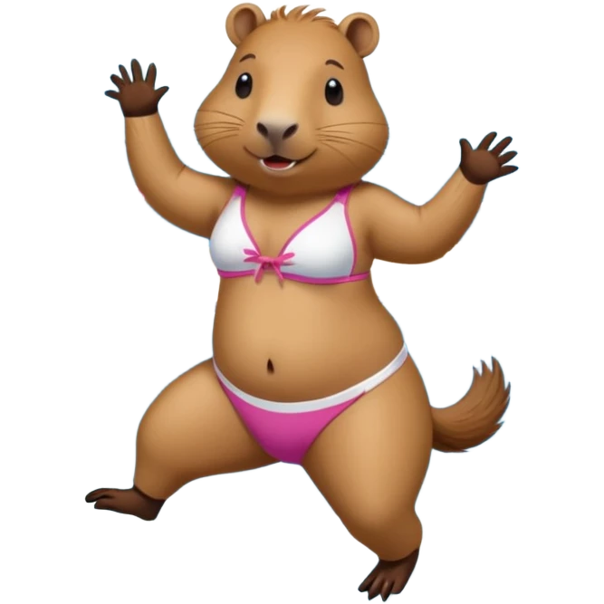 Capy bara in a bathing suit at a strip club dancing on a pool emoji