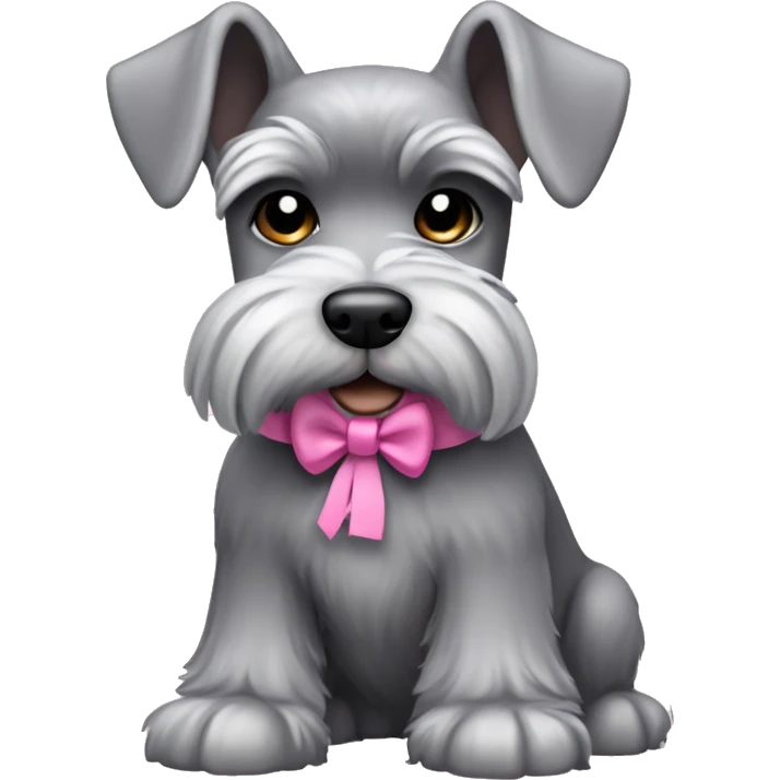 Grey miniature schnauzer dog girl, add a pink bow or something emoji