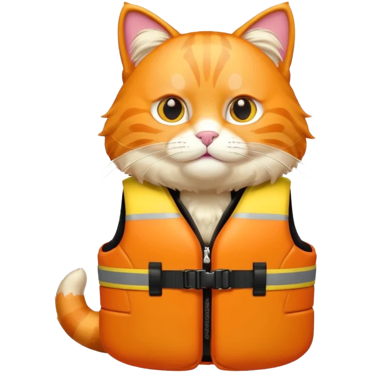 Big orange saviour cat emoji full body with life vest  emoji