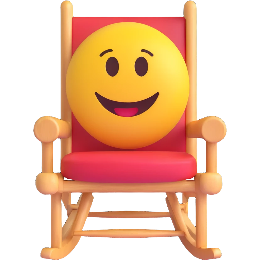3D smiley emoji, round shape, grandparents in rocking chair, purple and blue color, smiling face emoji