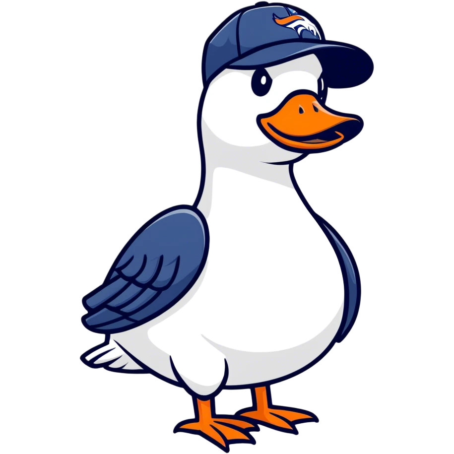 A silly white goose in a Denver Broncos baseball cap emoji