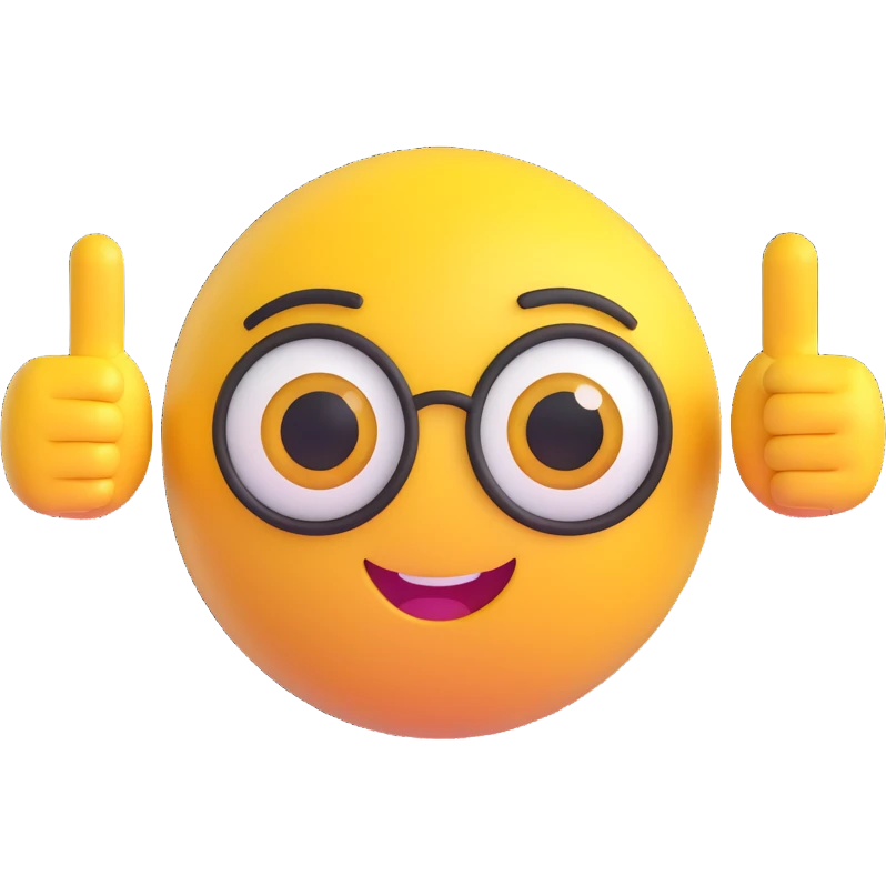 A yellow round emoji character with big eyes and a confident smile, clearly pointing both index fingers at itself. Strong “ME!” expression. Bold cartoon style, isolated on white emoji